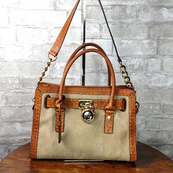 Michael Kors Canvas/Leather "Hamilton" Satchel Bag - Picture 1 of 16